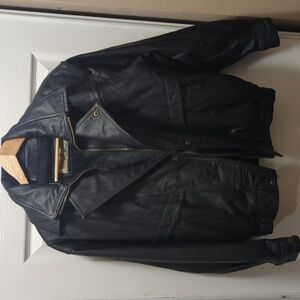 Men's Prestige Black Leather Motorcycle Jacket Coat Heavy Duty Size Small